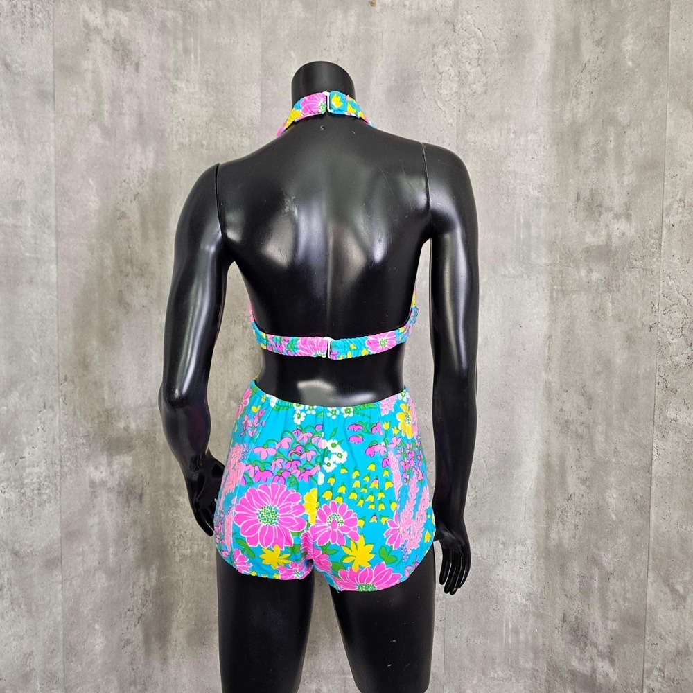 Vintage 70s Parform Originals Floral Bikini Tiki High Waist S Malibu Mod - Picture 6 of 12